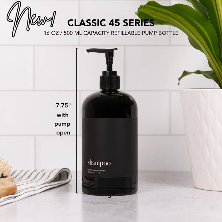 Joie Designs Co. | Refillable Bottles - Wholesale Soap Dispenser - Black Minimalist Shower Dispenser Bottles - Manhattan Collection, Black Matte Label | Black Glossy Bottle