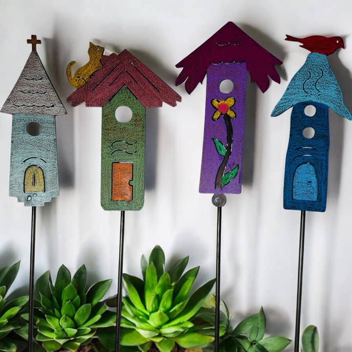 Whimsies - Venta al por mayor Postes de jardín/césped - Estaca de planta para pajarera Estaca de jardín para gato Iglesia flor metal2