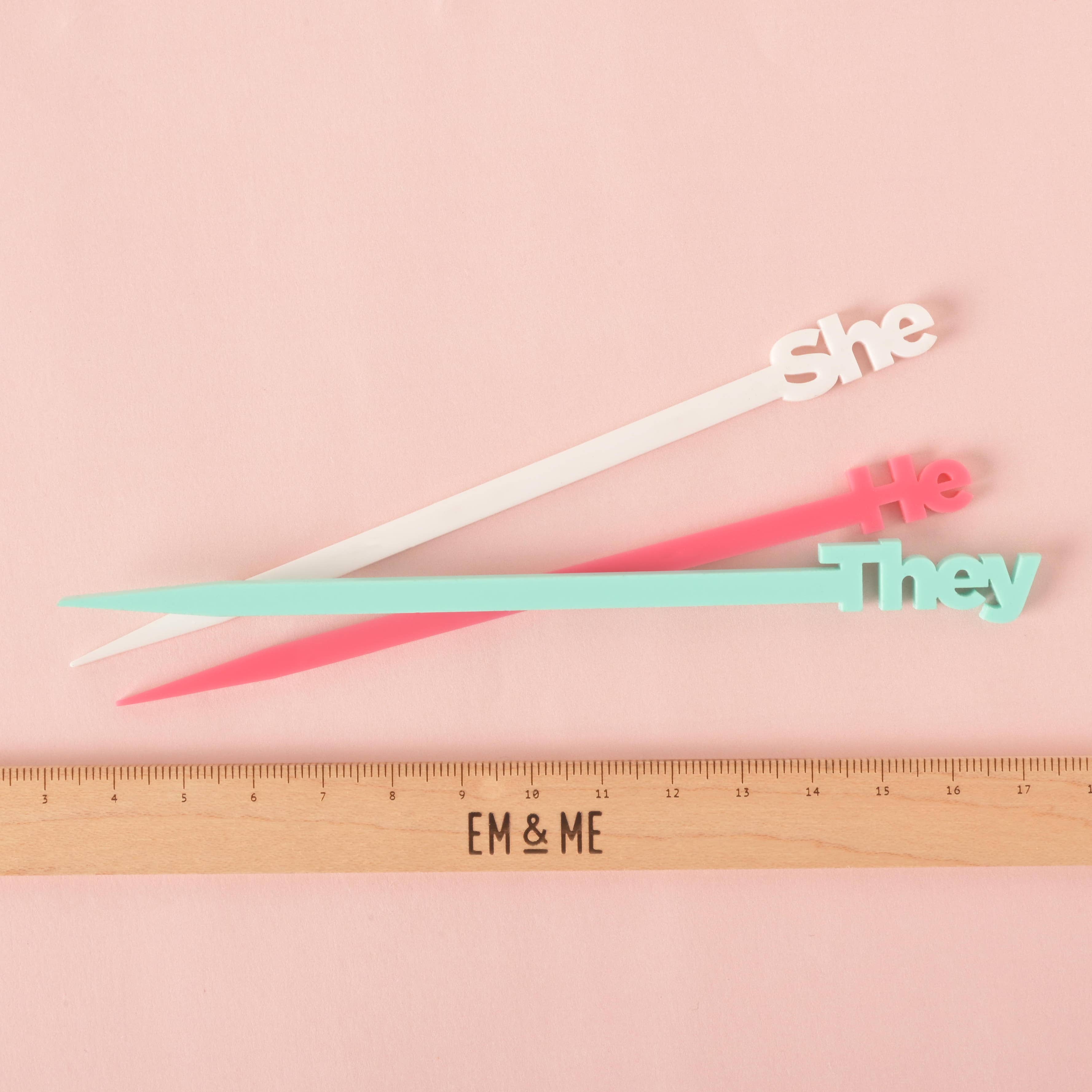 Em And Me Studio - Wholesale Drink Stirrer - Normalizing Pronouns Stir Sticks, He, She, They2