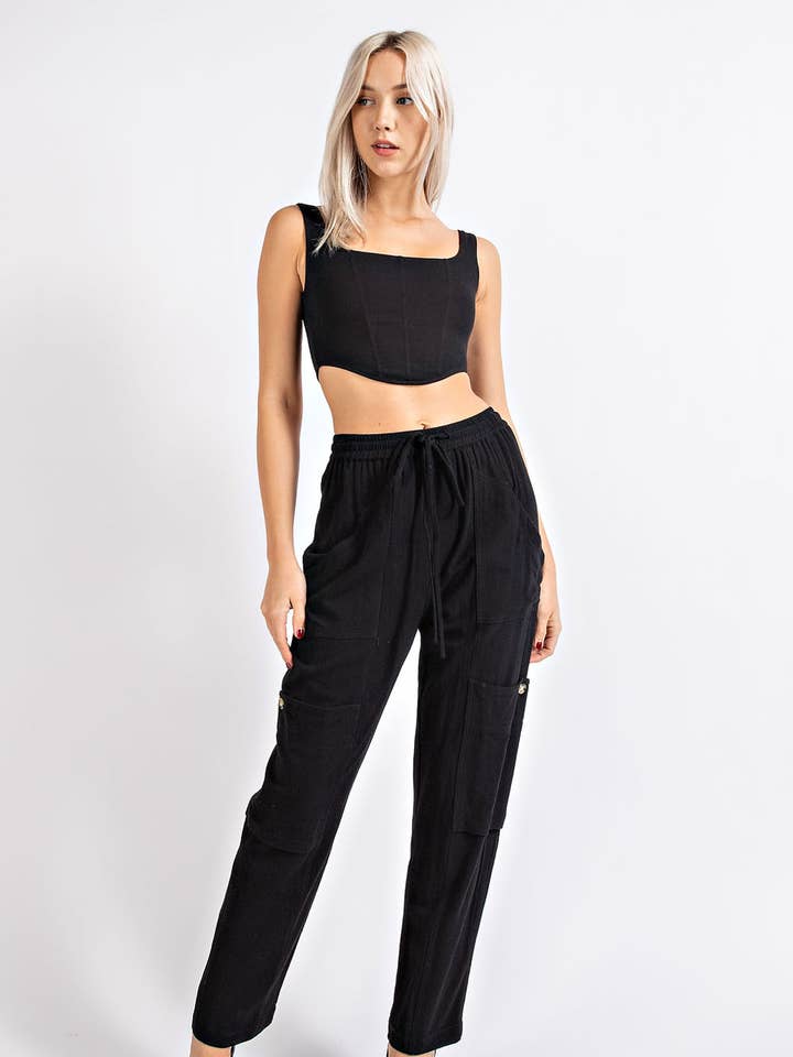 Cp2088 Linen Cargo Pants With Waist Drawstring for wholesale by Edit by Nine