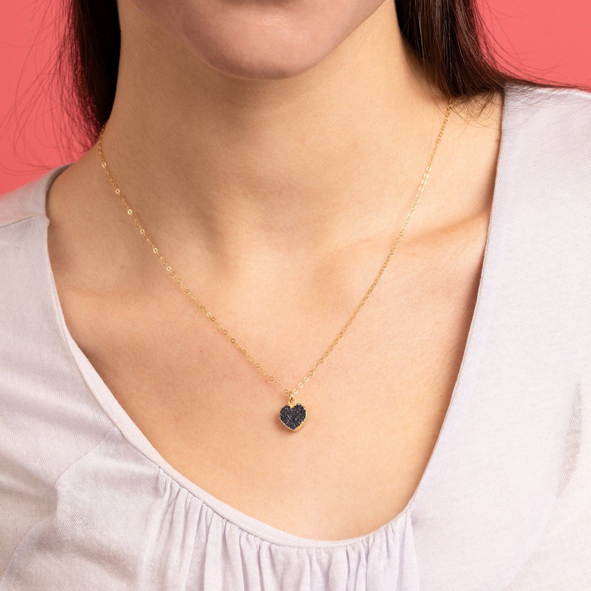 Soul & Little Rose - Wholesale Pendant/Charm Necklace - Black Druzy Mini Heart Pendant Necklace1