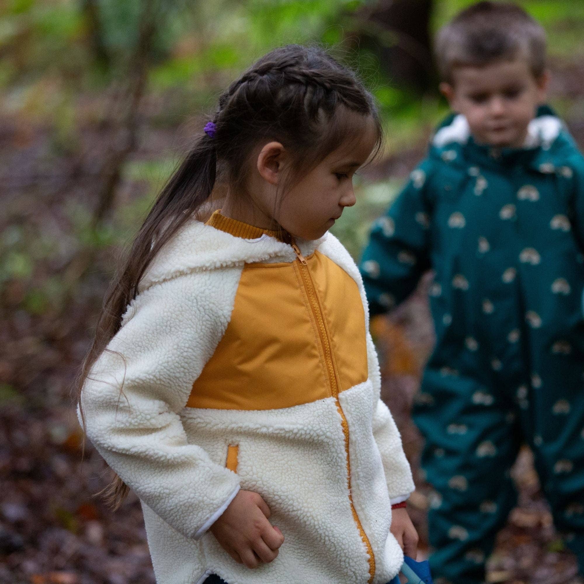 Cream Hooded Zip Up Recycled Fleece Jacket for wholesale on Faire6