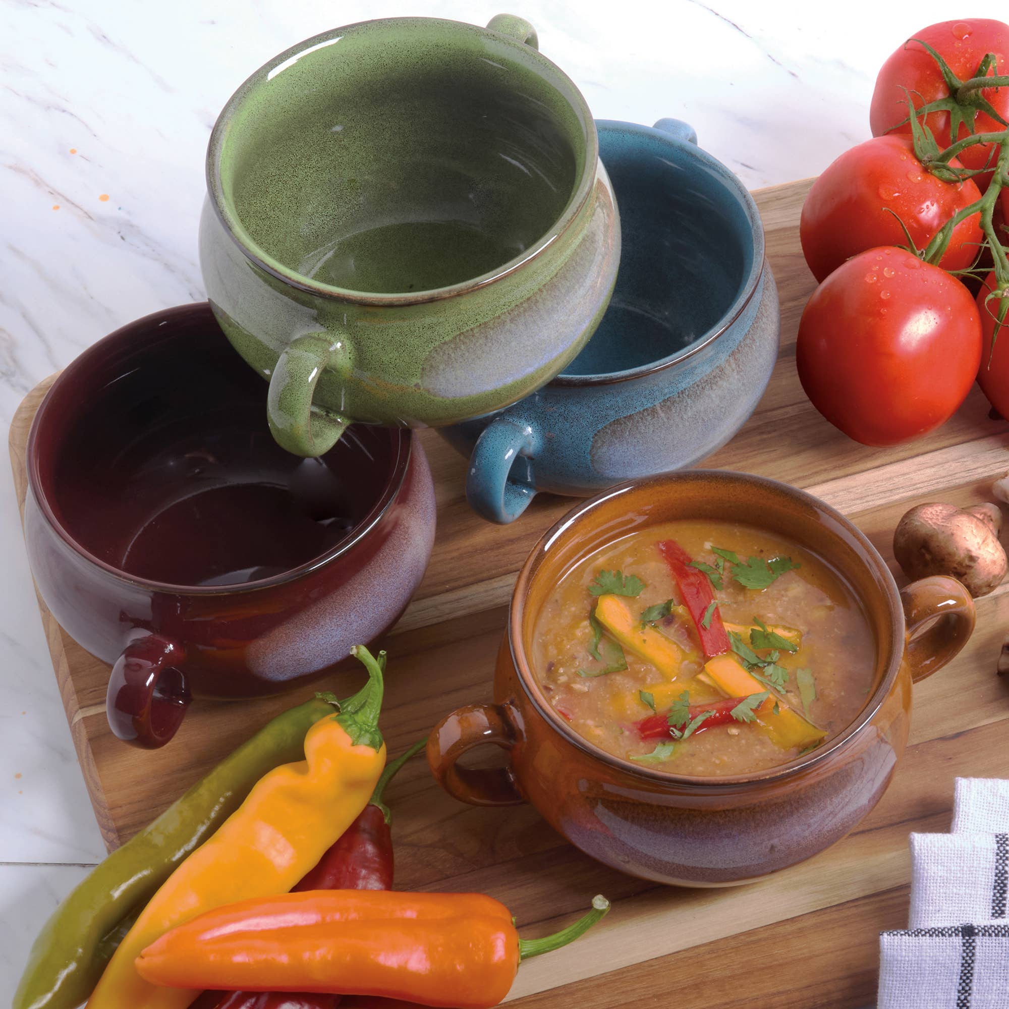 Certified International – Engroshandel Bageform – Stentøjs suppekrukker med reaktiv glasur, sæt med 4 stk. à 710 ml1