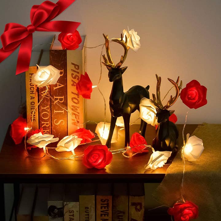 SELLVAY Fairy String Lights - Wholesale String Lights - 20 LED Red+White Rose Flower String Lights