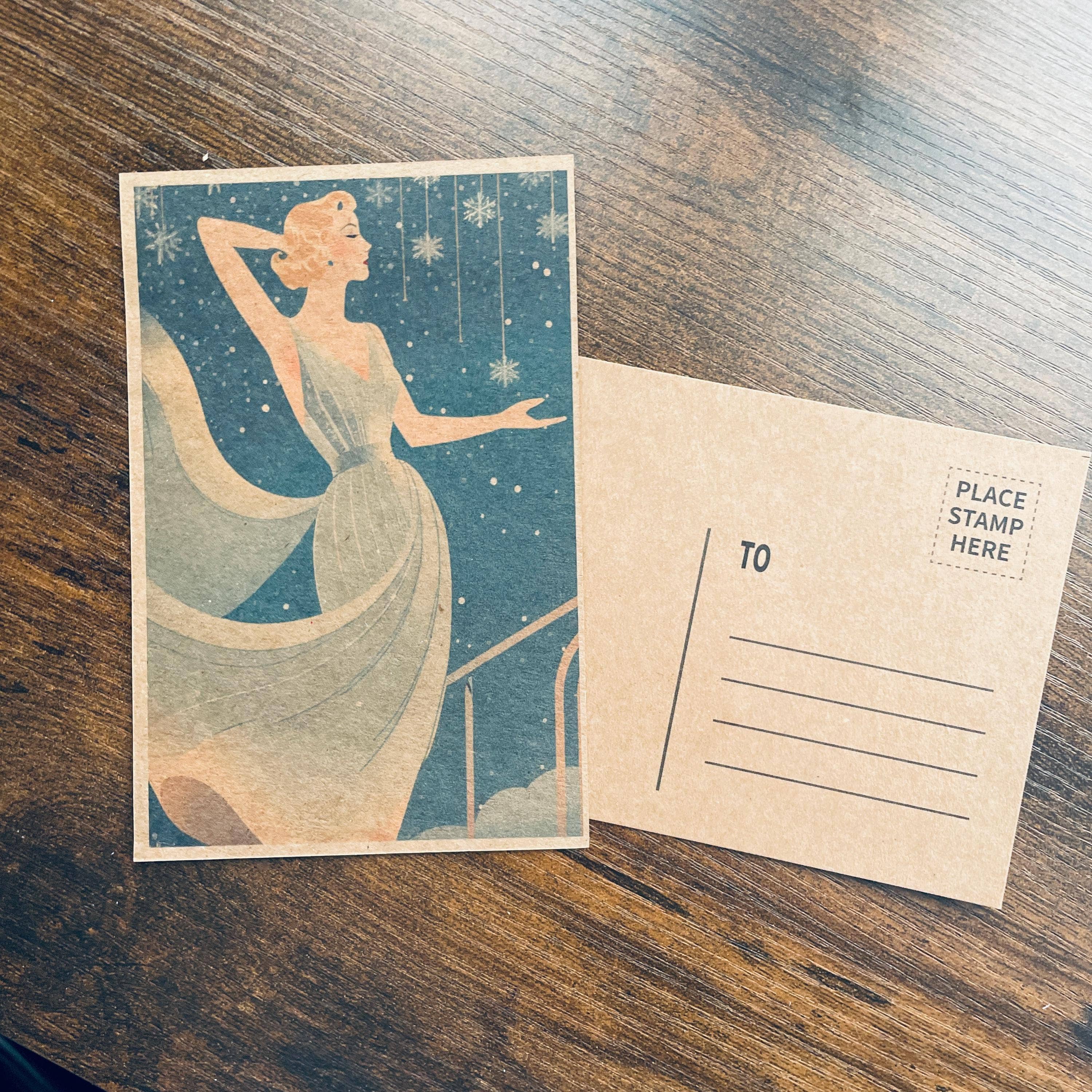 Cryptic Paper Co. - Vente Assortiment de cartes postales - Ensemble de 4 cartes postales de Noël Art déco hiver Kraft 10x15 cm6