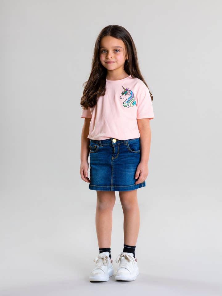 T-Shirt Fille Brodé Licorne - Rose pour la vente par Pear
