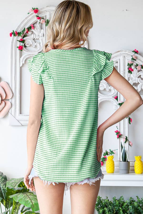 7th Ray - Wholesale Blouse - Women's - Gingham Print V-Neck Women's Blouse with Ruffle Detail T51149