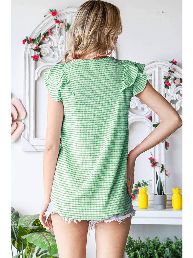 7th Ray - Wholesale Blouse - Women's - Gingham Print V-Neck Women's Blouse with Ruffle Detail T51149