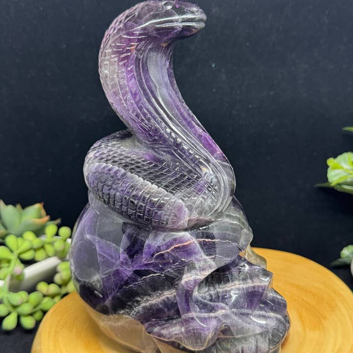 5.9 lb EPIC UV reactive rainbow fluorite snake skull F674 for wholesale by The 7 Directions