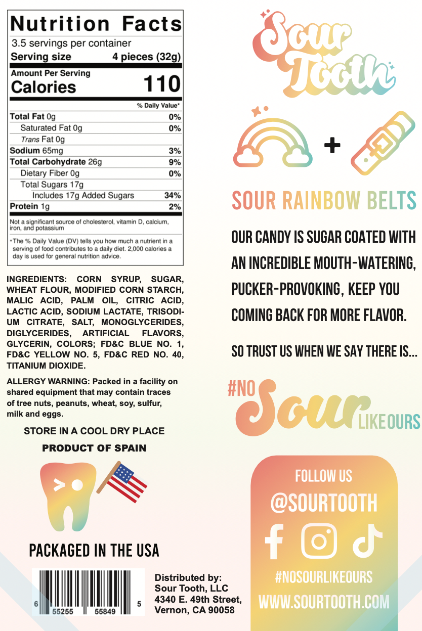 Sour Tooth - Wholesale Gummy - Sour Rainbow Belts3