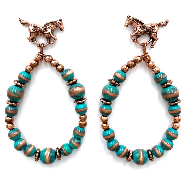 Horse Cat's Eye Pearl Beaded Open Teardrop Earrings for wholesale by Lunar Deer