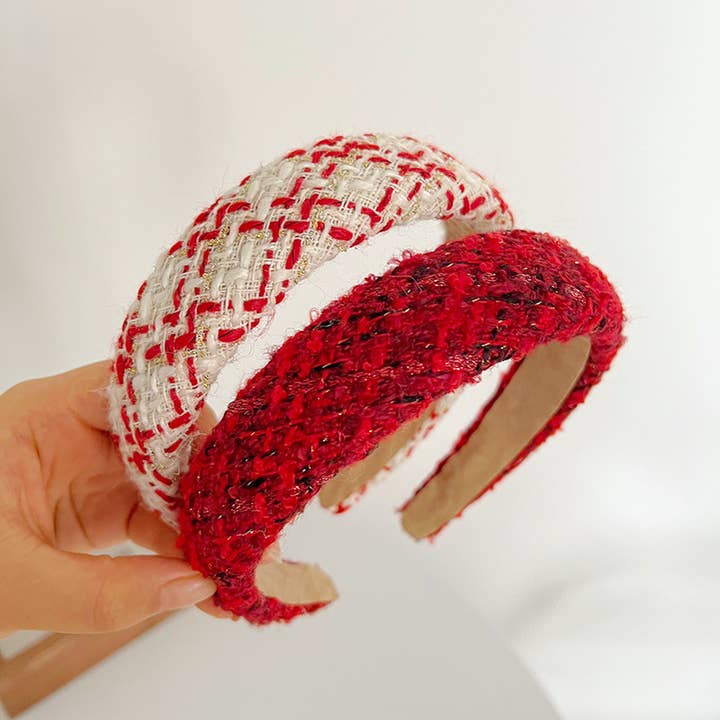 MKS America - Wholesale Fashion Headband - Women's - Christmas red wide coverage Textured tweed headband6