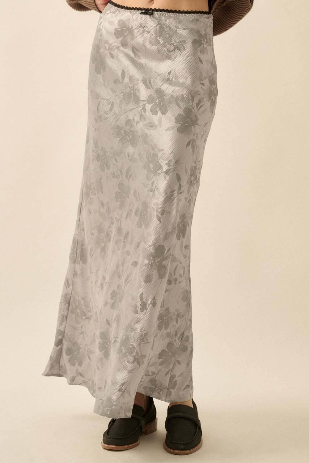 Promesa USA - Wholesale Skirt - Women's - Floral-Print Bias-Cut Satin Maxi Skirt12