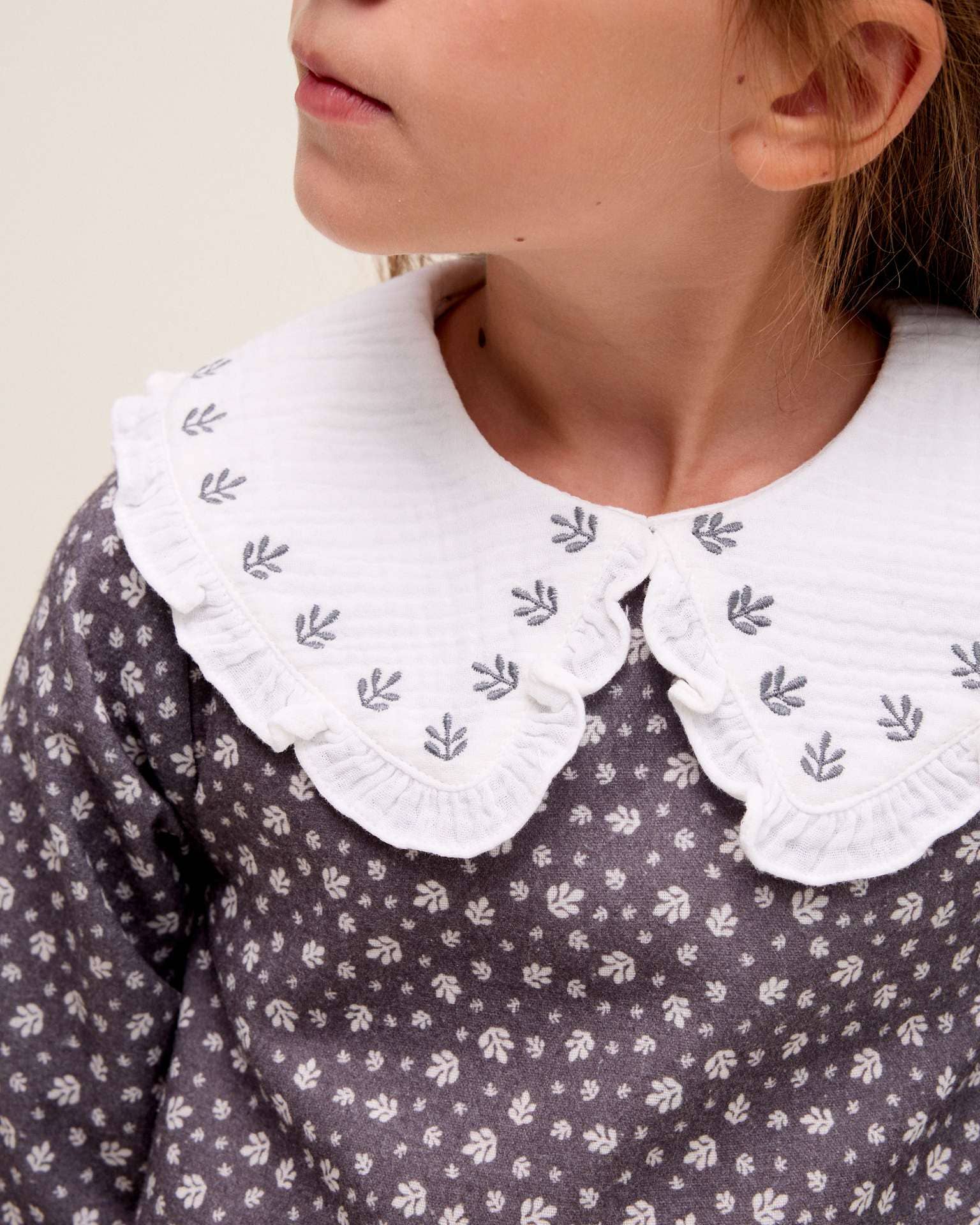 Grey Gray girl's dress with white leaves for wholesale on Faire2