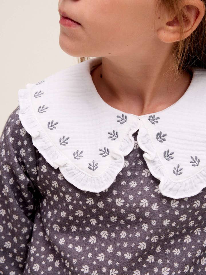 Grey Gray girl's dress with white leaves for wholesale on Faire2