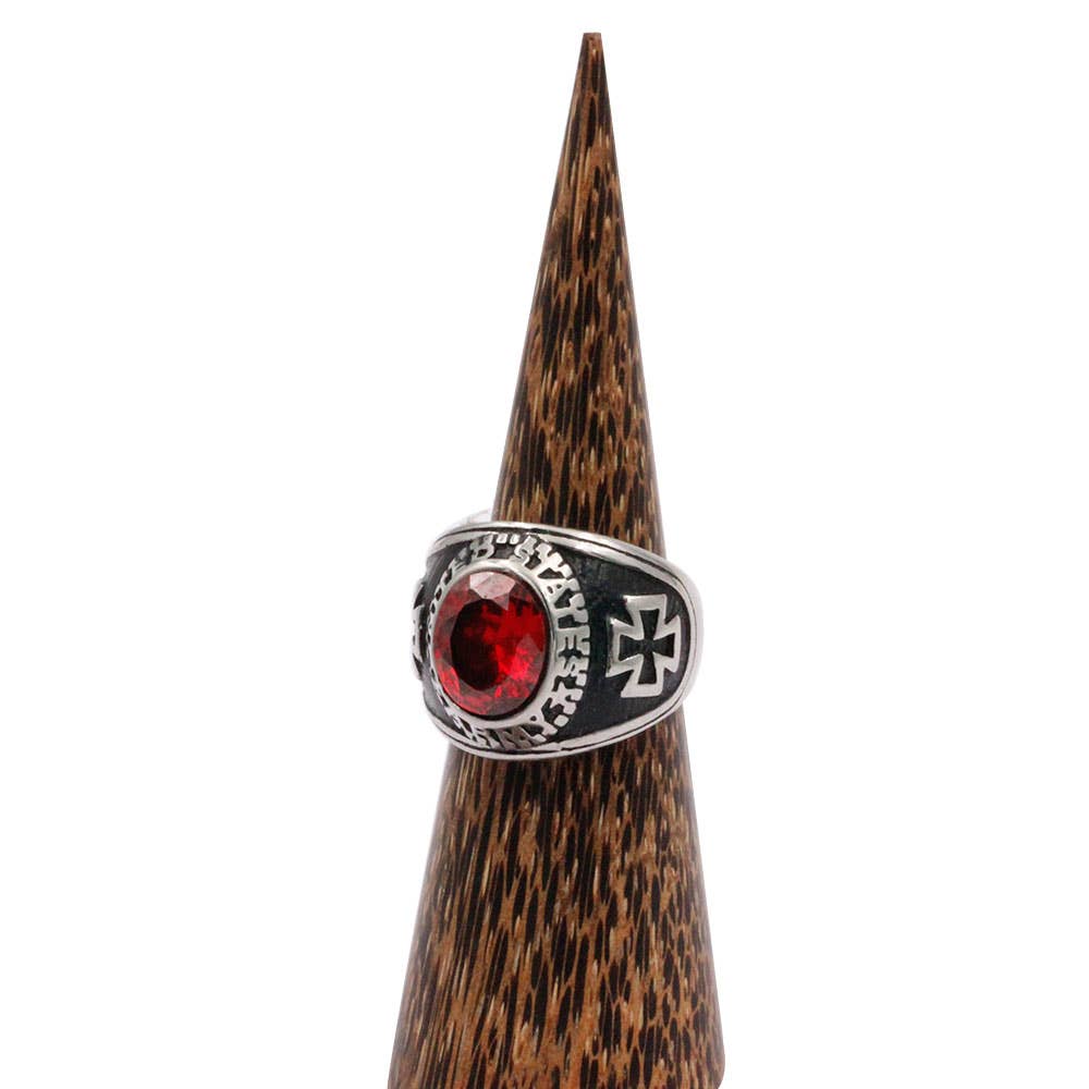 Awaken – Anel de cocktail/declaração por atacado – Anel com Pedra Vermelha e Cruz A-4231