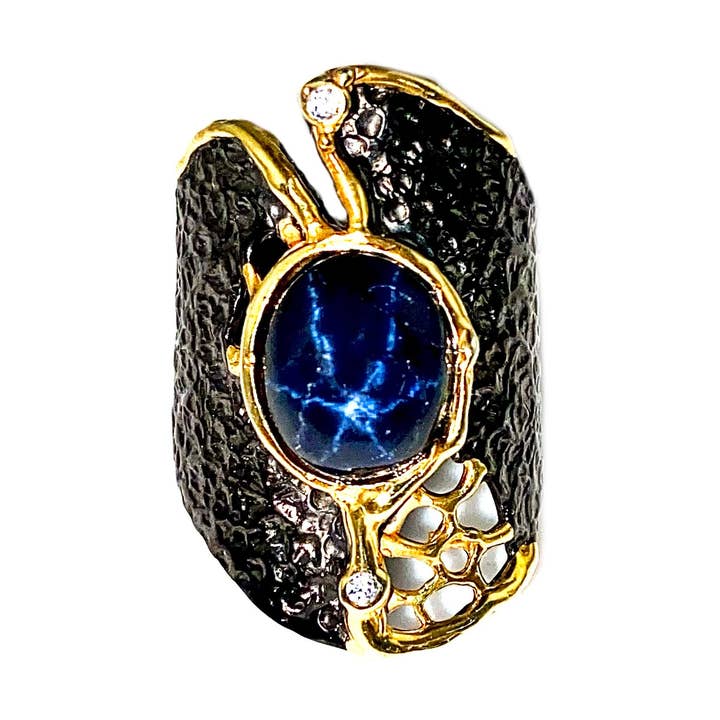 Esqueleto de cactus dorado y plata de ley con zafiro en forma de estrella para venta al por mayor de Keja Designs Jewelry