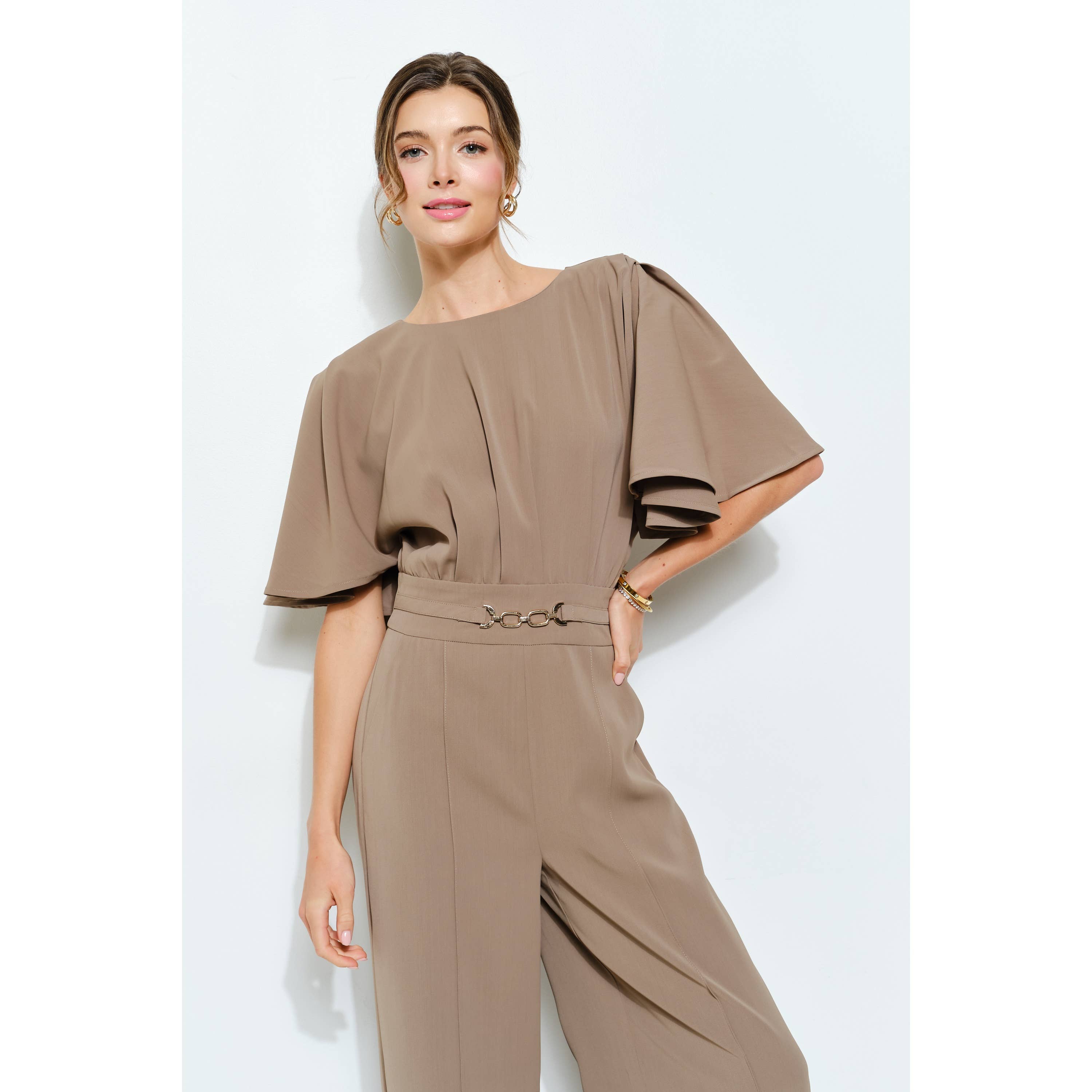 INA - Wholesale Romper - Women's - Flutter Kimino Sleeve Buckle Detail Wide Jumpsuit27