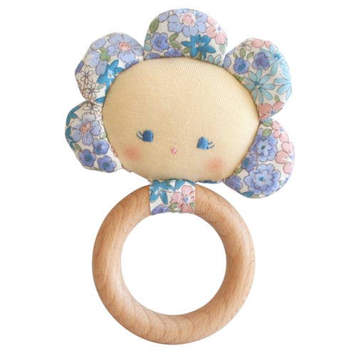 Flower Baby Teether Rattle Liberty Blue for wholesale by Alimrose