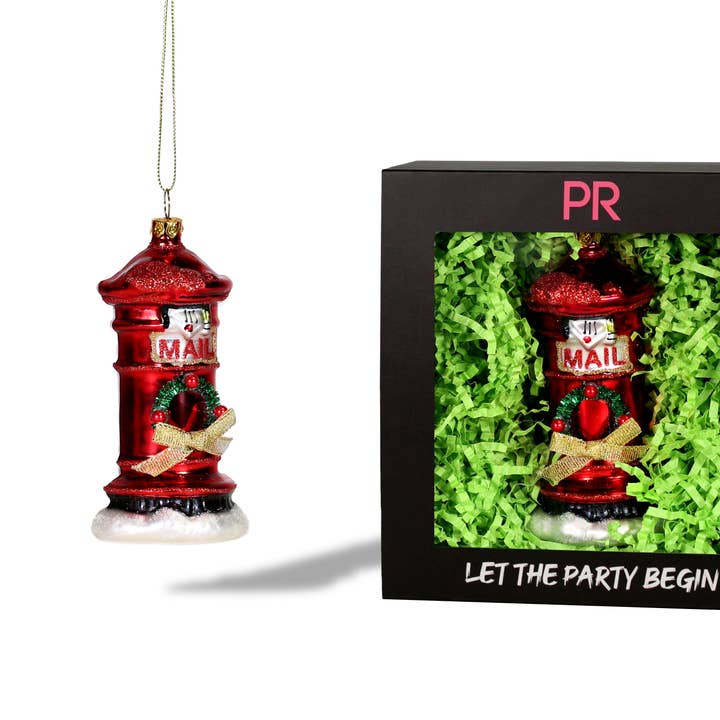 Party Rock | Red Mail Box Glass Ornament for wholesale by Party Rock Ornaments