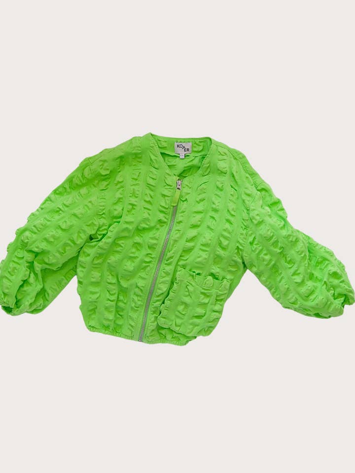 Koko Green Oversized Seersucker Bomber Jacket for wholesale by Studio Koter