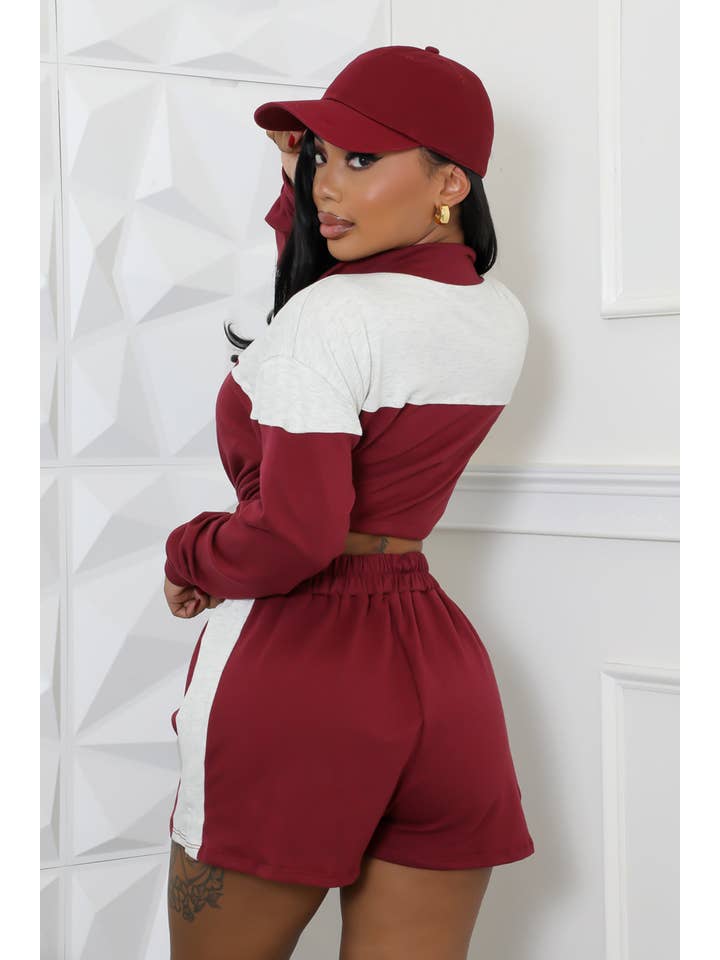 5besties inc - Wholesale Activewear Set - Women's - SPORTY CROP LONG SLEEVE TOP & SHORT SET5