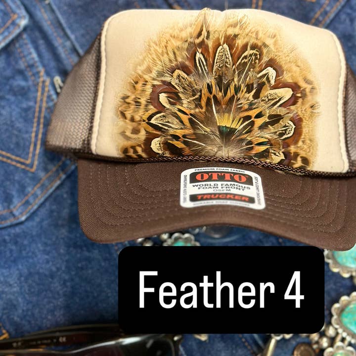 High Ho Silversmithing - Wholesale Trucker Hat - Women's - BROWN AND TAN FEATHER TRUCKER HAT3