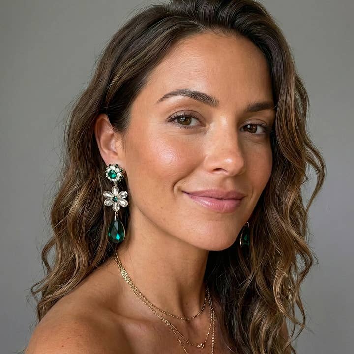 Bijoux Envie Statement Jewelry – wholesale Dangle earrings – Chunky Green Flower Statement Earrings | Handmade Jewelry1