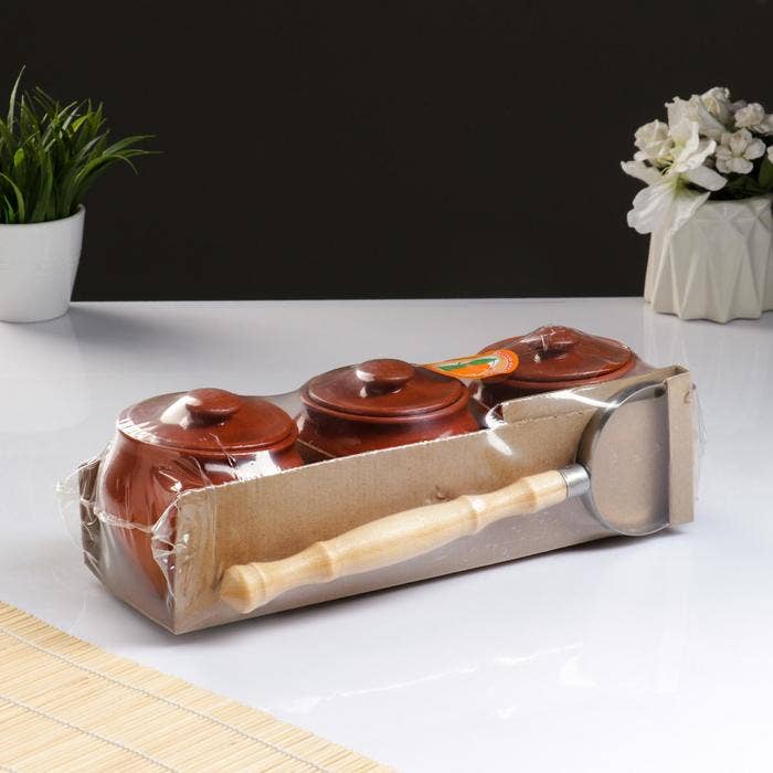 STP - Wholesale Ramekin - Set of 3 Natural Clay Stoneware Pots w/ Oven Fork 0.5-Qt ea2