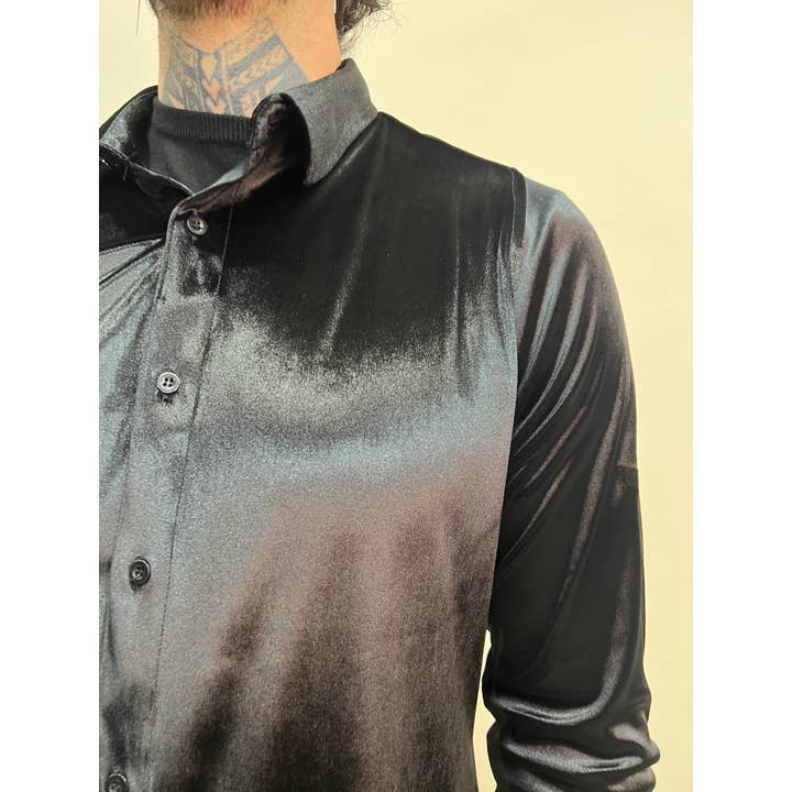 Karl Mommoo Homme – wholesale Buttoned-down shirt – Men's – MEN'S SMOOTH BLACK VELVET SHIRT4