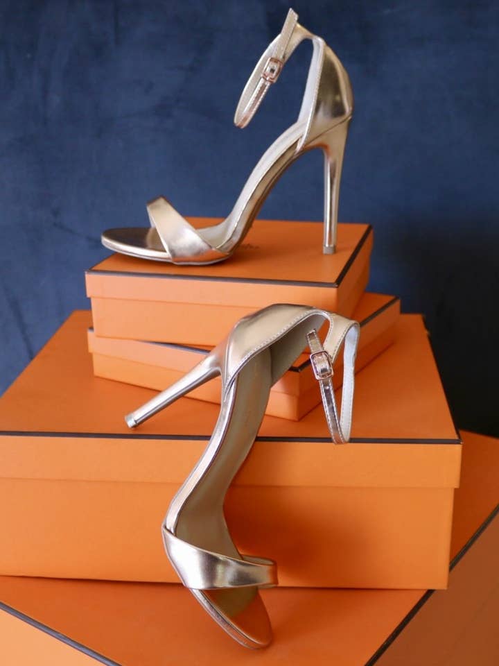 Ali Rose Gold Strappy Heels for wholesale by Shoes By Alexandria Brandao