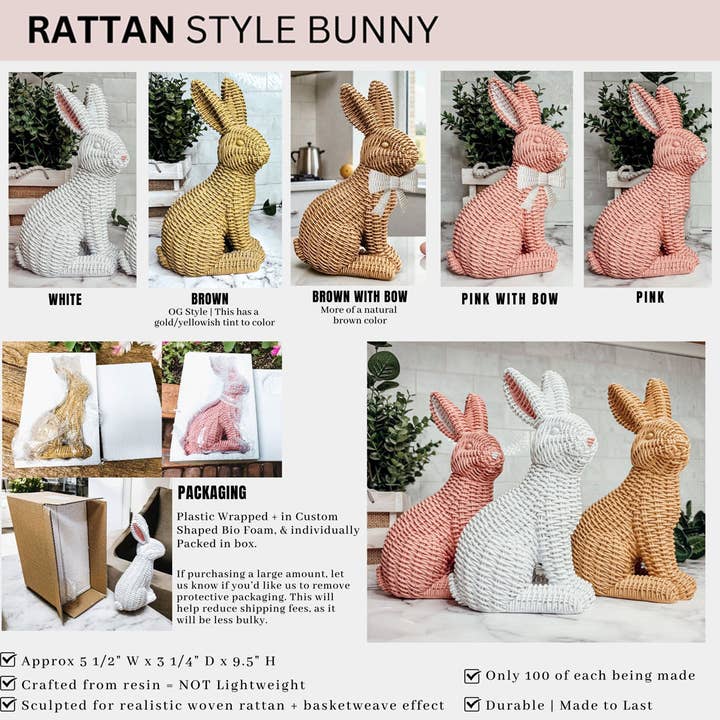 Gia Roma - Wholesale Decorative Figurine - Rabbit Statue Wicker Weave Bunnies, Easter Bunny Home Decor57
