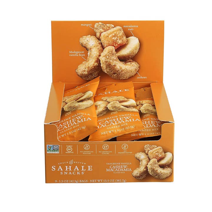 Long Island Candy Factory - Wholesale Nuts - Sahale Tangerine Vanilla Cashew Macadamia Glazed Mix 1.5 0z 9 ct Tray