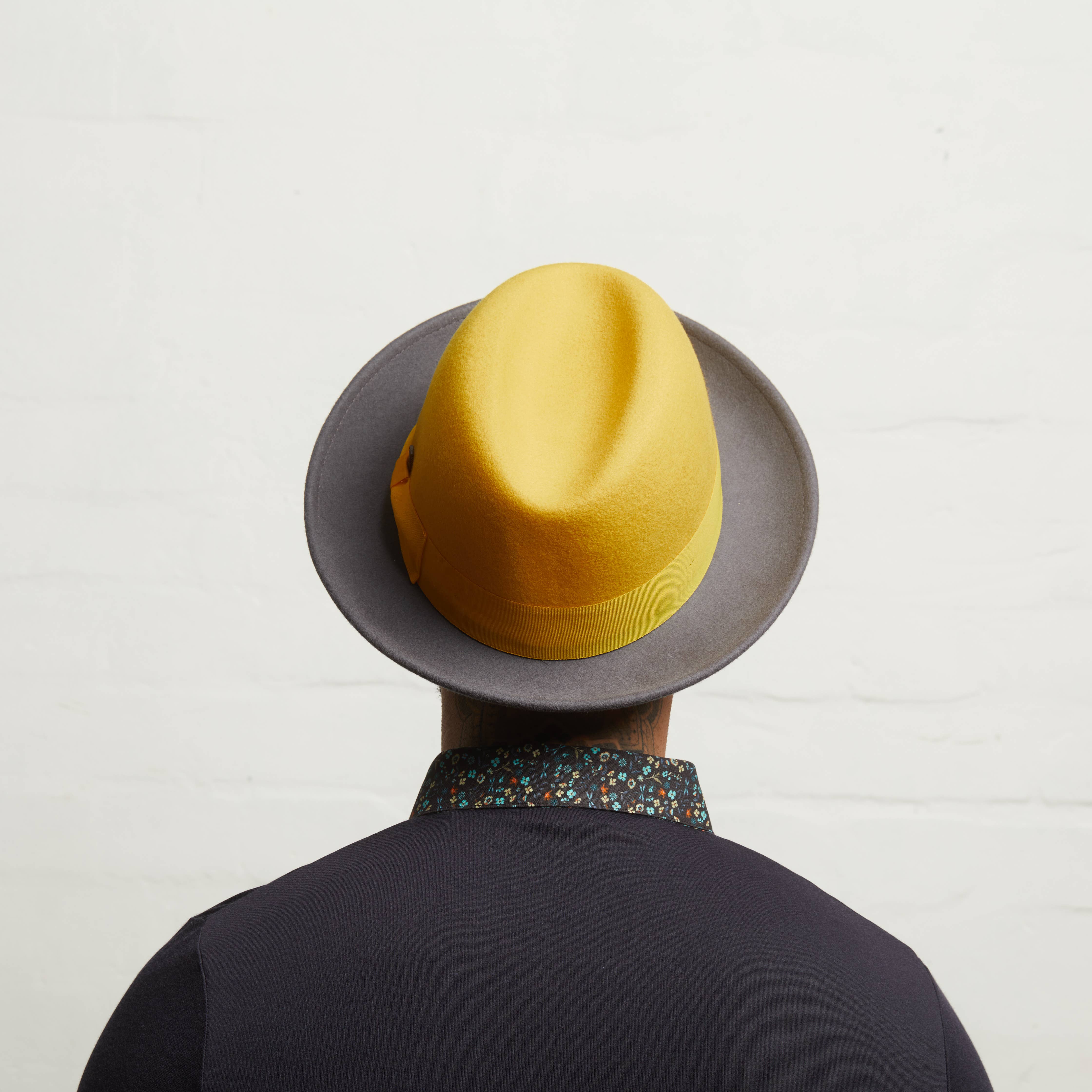 Dasmarca Hats - Wholesale Fedora - Men's - GANGSTAR Felt Shapeable Two-Tone Fedora Hat - Yellow / Grey7