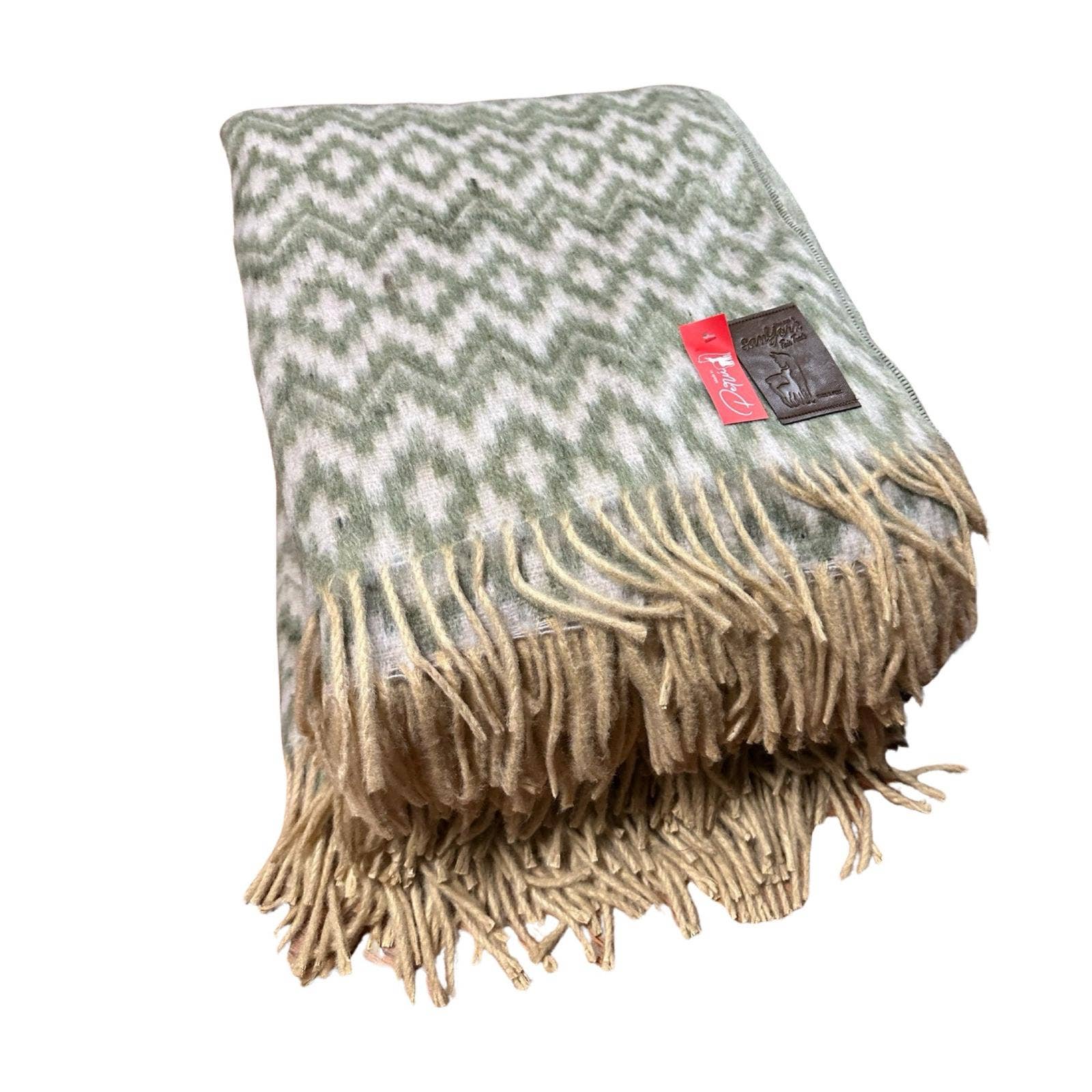 Sanyork Fair Trade - Wholesale Decoratiedeken - Omkeerbaar geborsteld alpacagroen Chacana Inca-kruispatroon T2