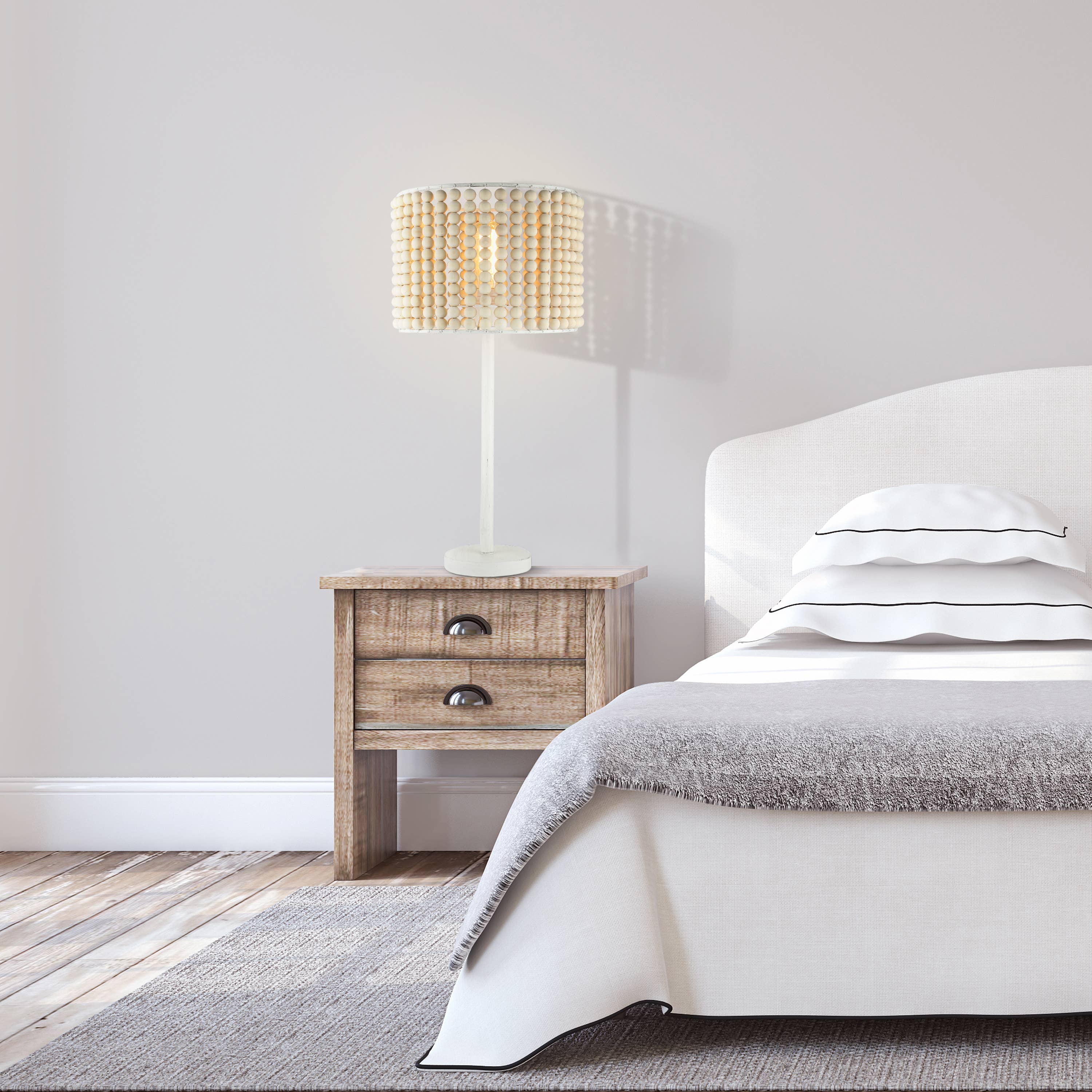 River of Goods - Vente Lampes d'appoint/de bureau - Lampe de table en bois perlée blanche H Elizah de 25 po3