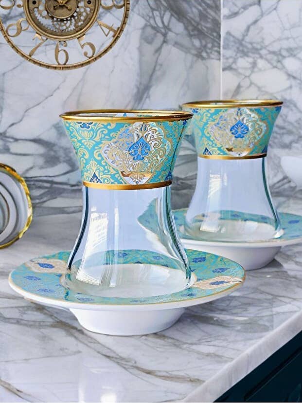 Set da tè e caffè turco premium dorato con motivo - Set da 6 pezzi per la vendita all'ingrosso da parte di Aladdin