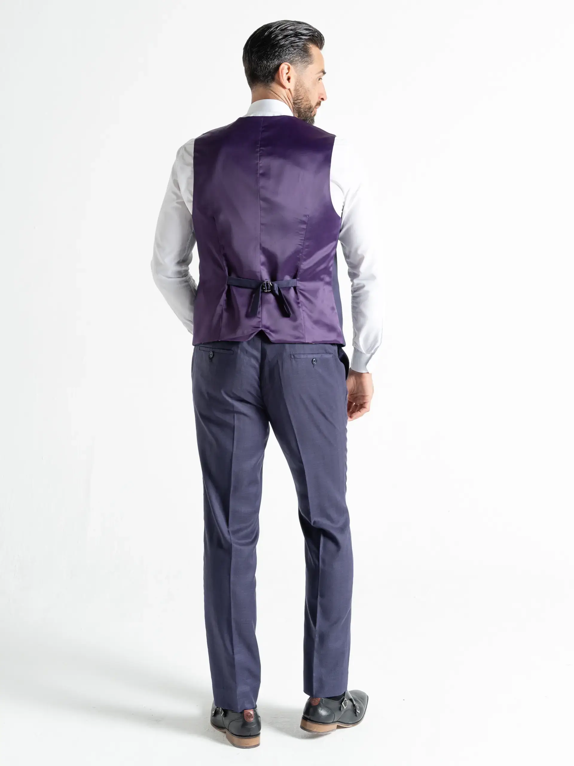 V2 classic – wholesale Suit set – men's – Chelsea - Plum with Blue Pinstripe Three Piece Suit4