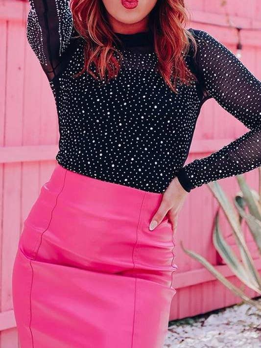 Flarix - Wholesale Blouse - Women's - rhinestones mesh shirt top