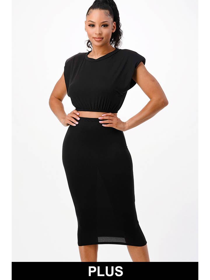 SJL Apparel - Wholesale Top & Skirt Set - Women's - PLUS SIZE V-NECK T SHIRTS AND BIKER SHORT SET