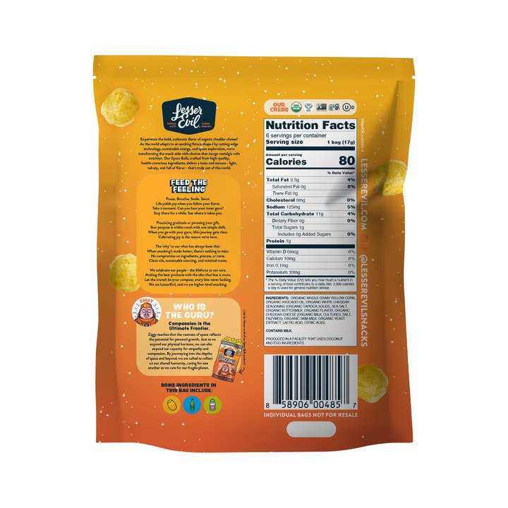 LesserEvil - Wholesale Puffed Snack - Space Balls, Snack Pack, Real Cheese 6 / 0.6oz