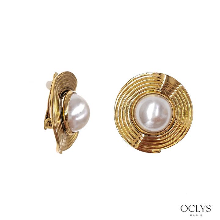 Oclys – wholesale Clip-on earrings – Round beaded clip-on earrings in gold stainless steel1