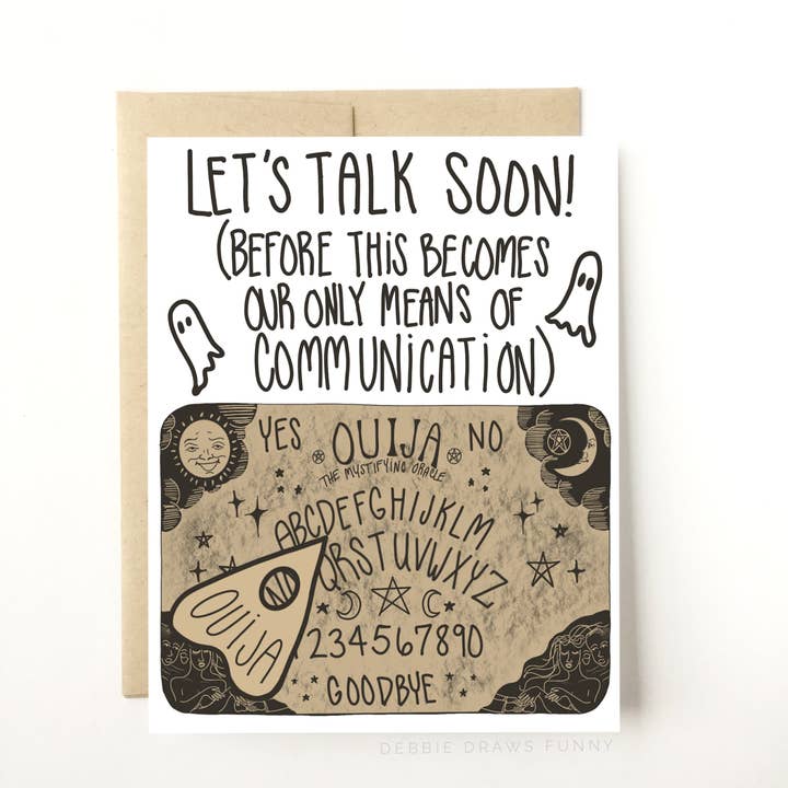 Debbie Draws Funny - Wholesale Halloween Card - Let's Talk Soon Ouija Board Card Funny Halloween Card