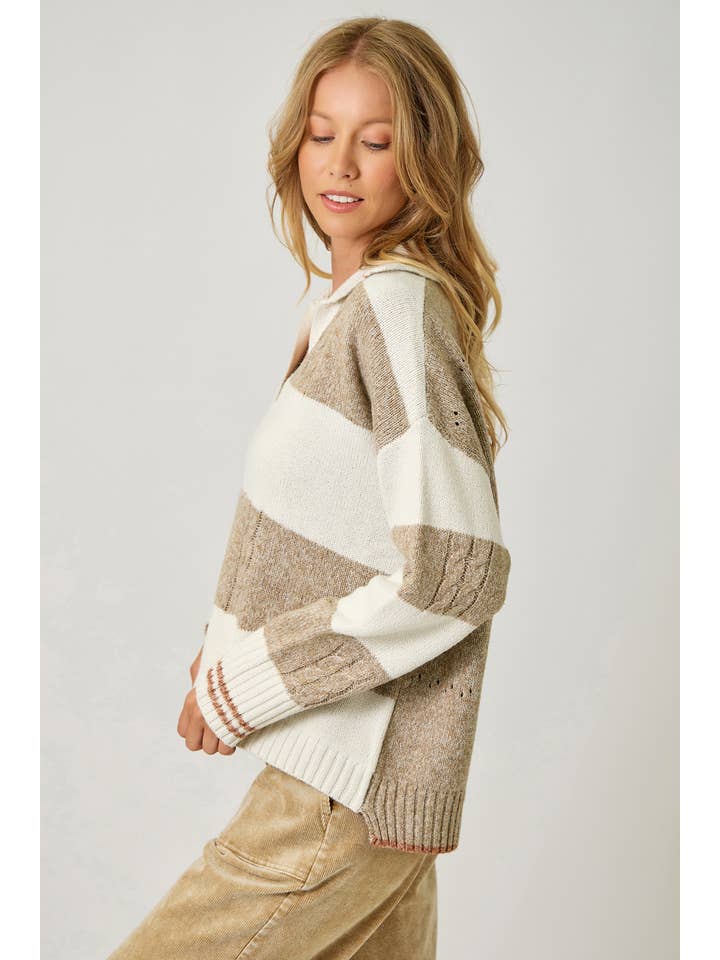 Mystree - Wholesale Knit Sweater - Women's - 60899 V-Neck Multistripe Sweater20