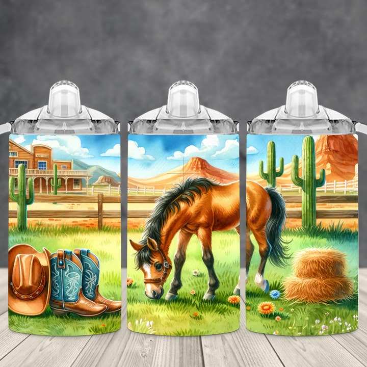 Western Desert Horse Schnabelbecher aus Edelstahl für Kinder, 12 Unzen für den Großhandel von AvaryMaeInspirations