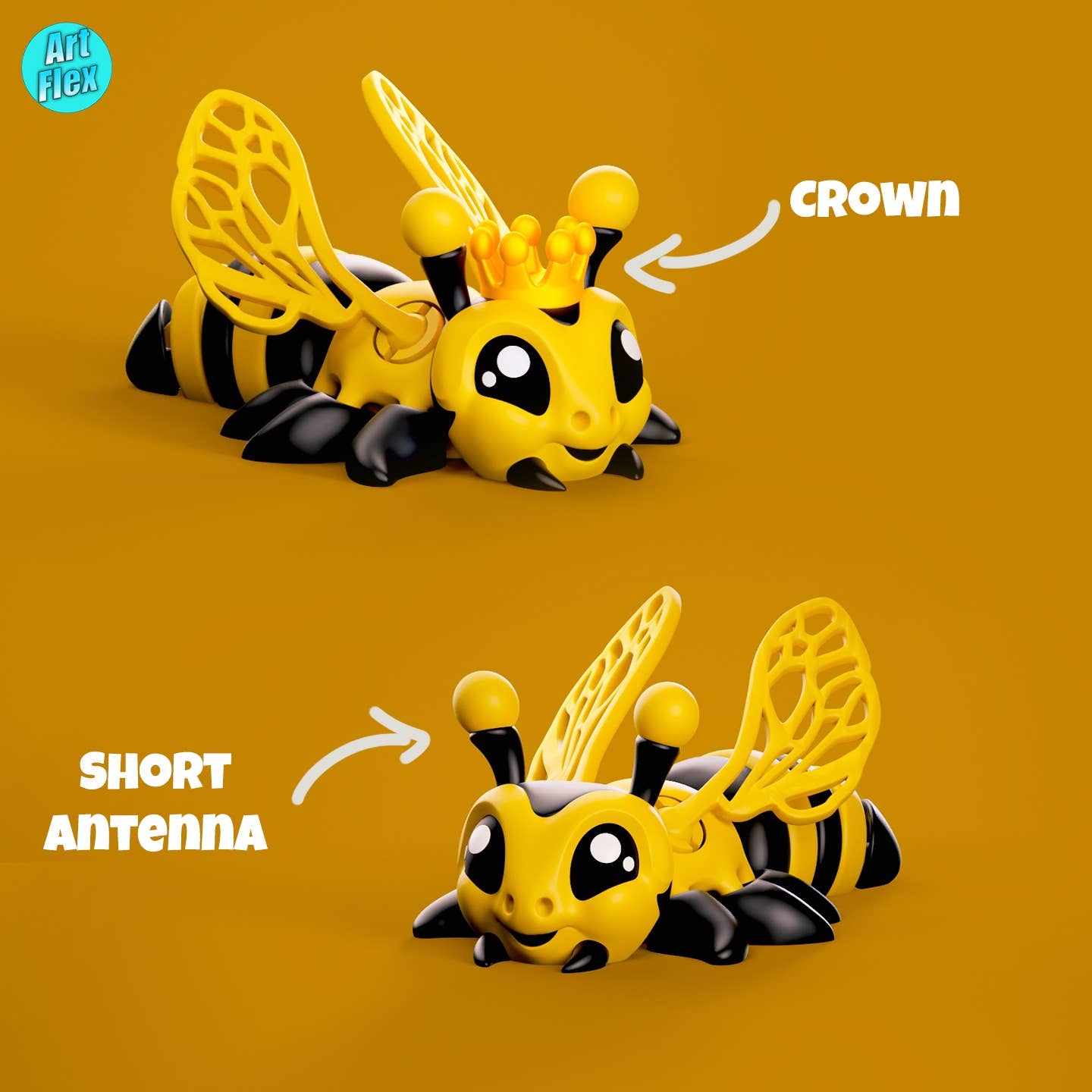 Great American Designs – Engroshandel Fidget - Børn – Bee og Queen Bee 3D-trykt artikuleret Fidget-legetøj0