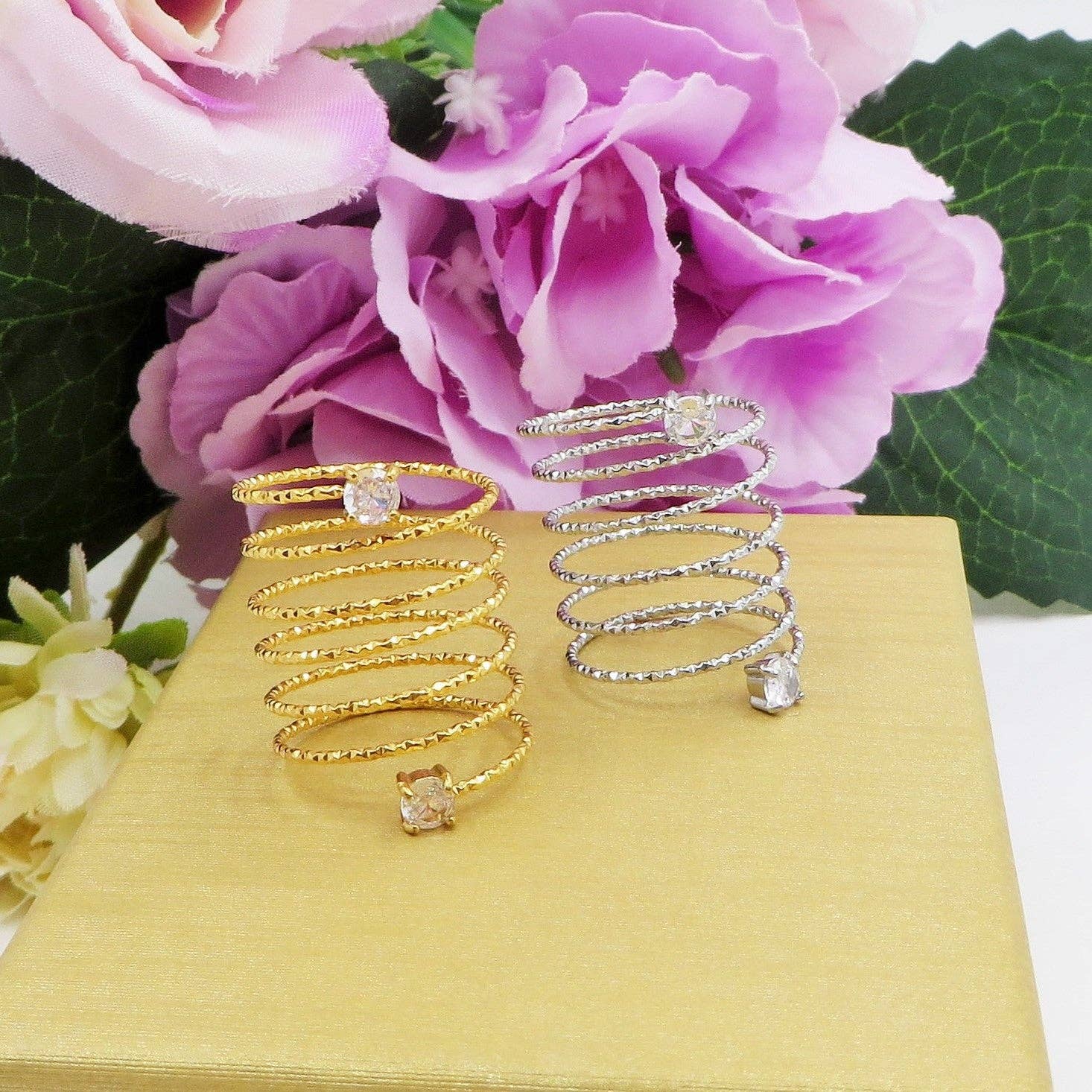 Daemon srls - Wholesale Cocktail/Statement Ring - ANITA ~ Anello a spirale regolabile in ACCIAIO INOSSIDABILE con cubic zirconia6