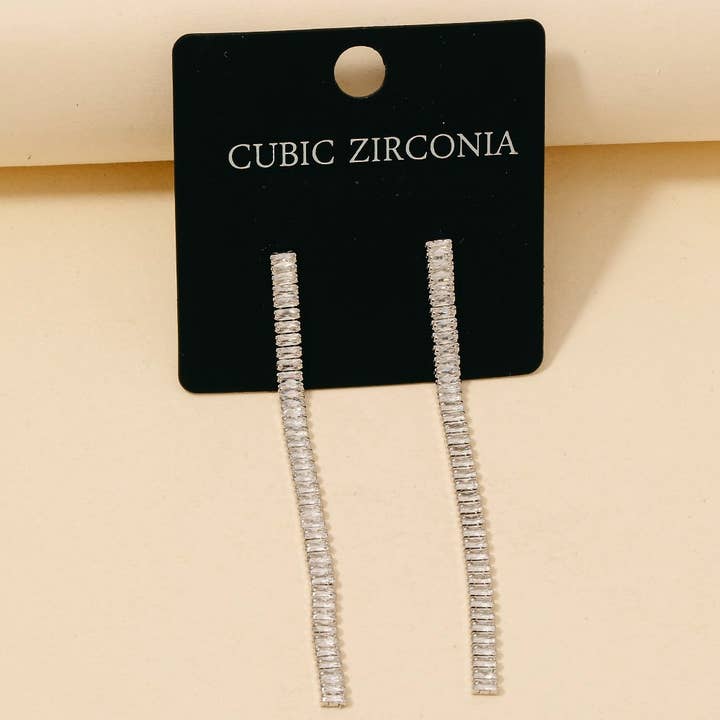 Cubic Zirconia Baguette Chain Dangle Earrings for wholesale by Anarchy Street