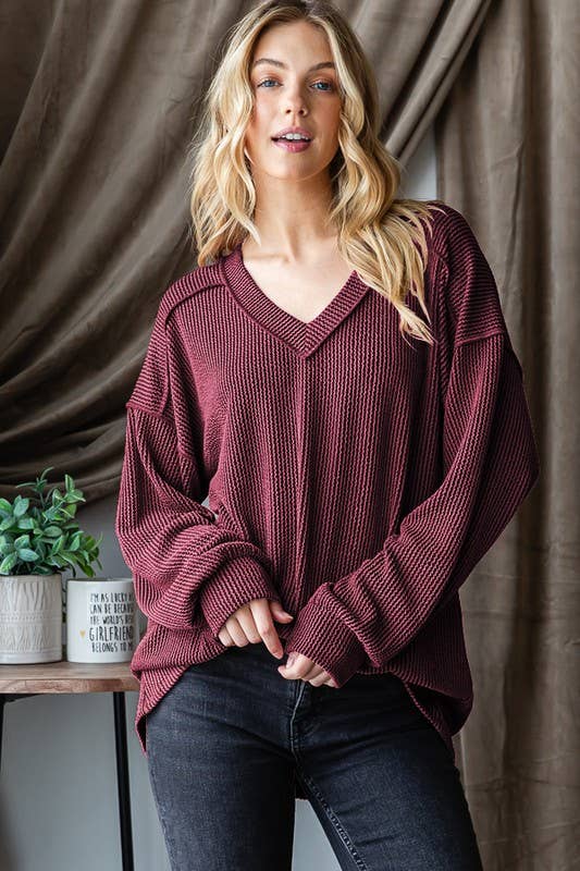 HEIMISH - Wholesale Tunic - Women's - ET7650-10 LONG PUFF SLEEVE SOLID URBAN RIBBED TOP5