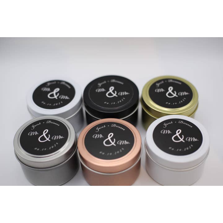 Candled With Care - Wholesale Travel Candles - Bulk 4 oz. Soy Wax, Wood Wick Candles with Tin color options